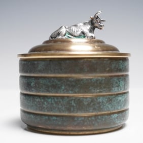 WMF Ikora Lidded Brass Box with Silvered Bull Finial