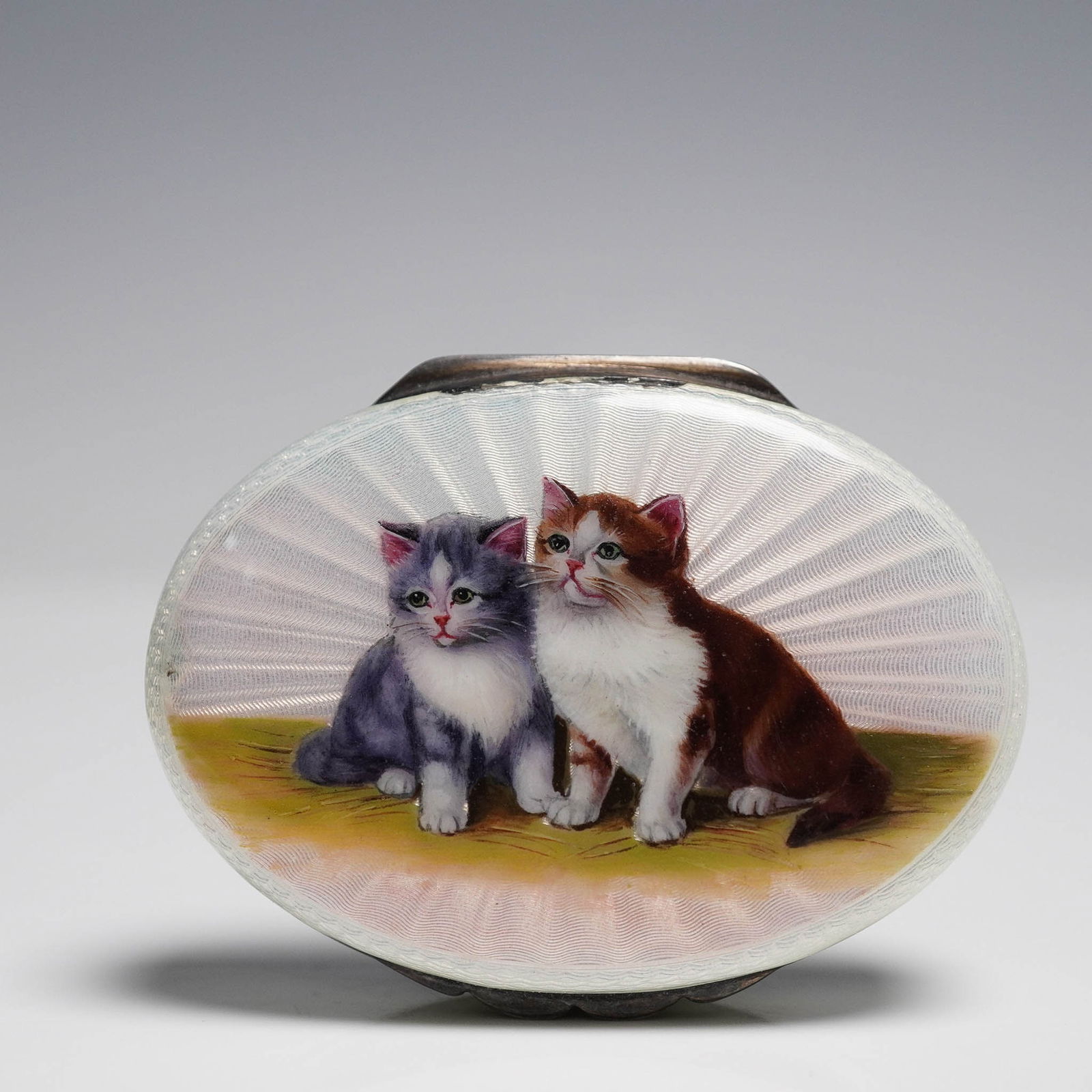 Sterling Guilloche Enamel Pill Box with Cat Motif (1 of 4)