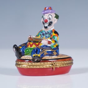 Limoges Porcelain Treasure Box, Clown Drummer “La Vie en Rose”