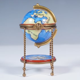 Limoges Porcelain Treasure Box, Globe with Compass
