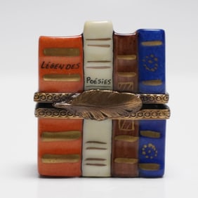 Limoges Porcelain Treasure Box, Stack of Books