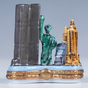 Sinclair Limoges Porcelain Treasure Box, NYC Skyline Tribute