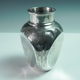 International Sterling Silver Thistle-Engraved Vase
