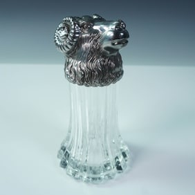 Silverplated Figural Ram's Head and Glass Decanter