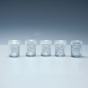 5pc Lalique France 'Putti' Frosted Crystal Shot Glasses