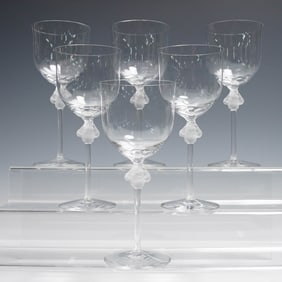 6pc Lalique Crystal Roxane Red Wine Glasses