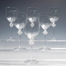 6pc Lalique Crystal Roxane Wine Glasses