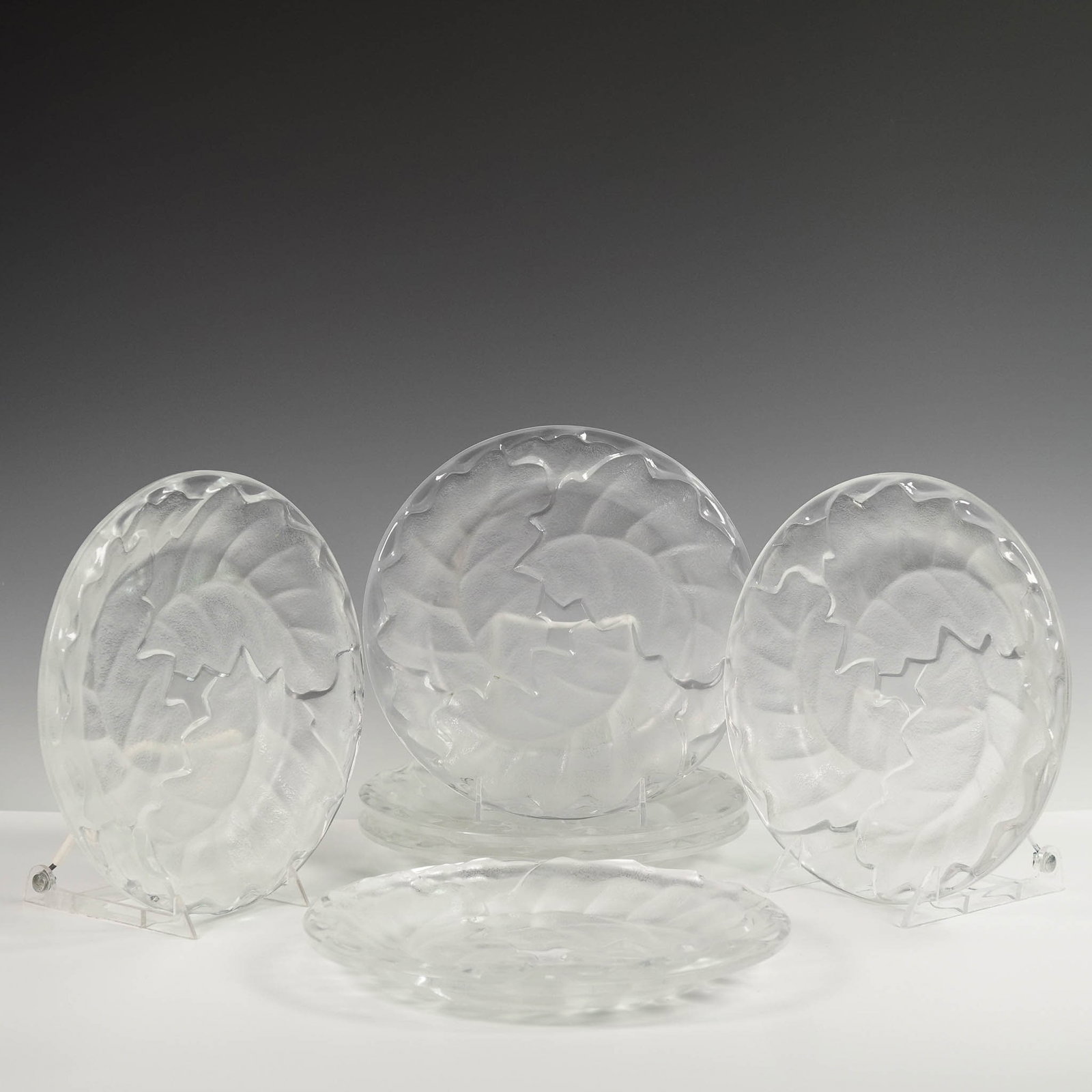 6pc Lalique Crystal Plates, Chene Oak Leaf (1 of 4)