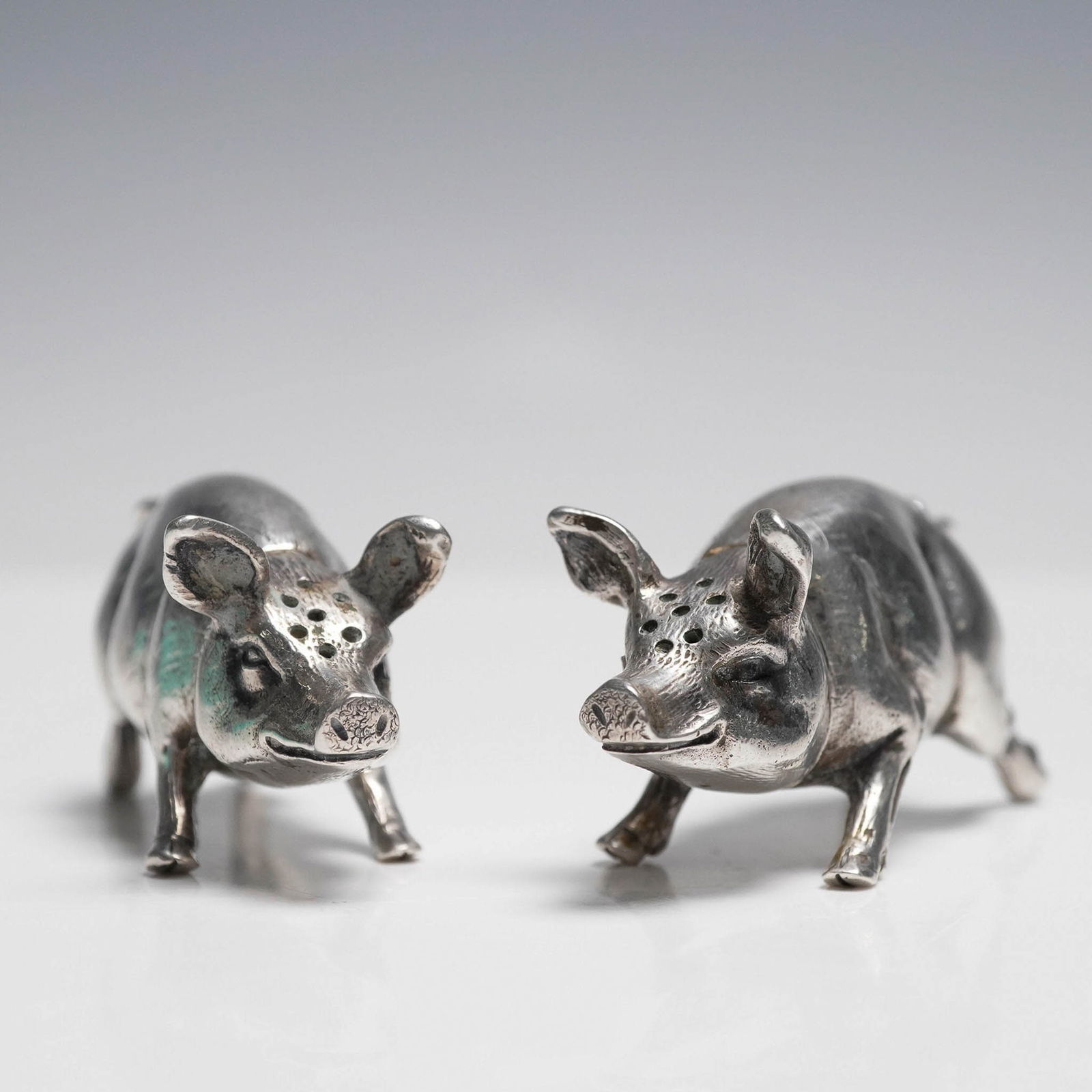 2pc 800 Silver Figural Pig Salt and Pepper Shakers (1 of 6)