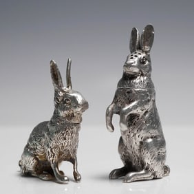 2pc German 800 Silver Rabbit Pepperette and Snuff Box