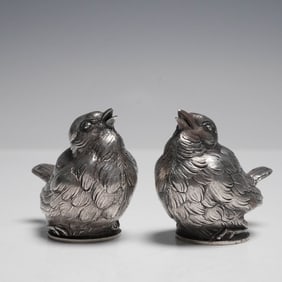 2pc French Sterling Silver Bird Form Pepper Pots, Marked 950
