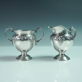 2pc Wallace Sterling Silver Creamer and Sugar Bowl, Grande Baroque