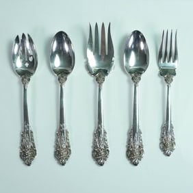 5pc Wallace Sterling Silver Flatware Set, Grand Baroque
