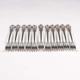 11pc Wallace Sterling Grand Baroque Cocktail Fork Set