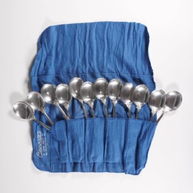 12pc Wallace Sterling Soup Spoons, Grand Baroque