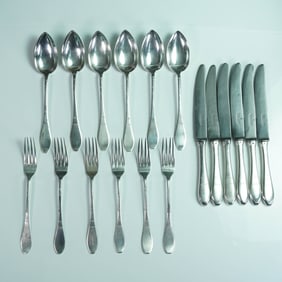 18pc Antique Gerlach Warszawa .800 Silver Flatware Set