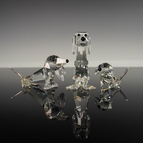3pc Swarovski Crystal Dog Figurines