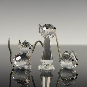 3pc Swarovski Crystal Figurines, Cats and Mouse