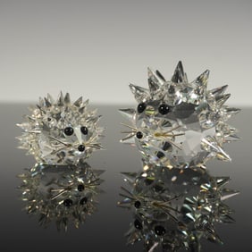 2pc Swarovski Crystal Figurines, Hedgehog Large and Small