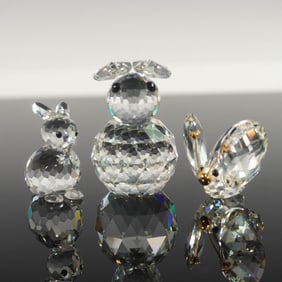 3pc Swarovski Crystal Figurines, Large Rabbit, Mini Rabbit, Mini Butterfly