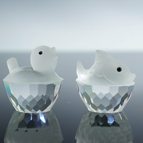 2pc Swarovski Trimlite Frosty Friends Crystal Figurines, Chick and Fish