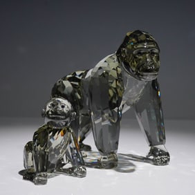 Swarovski Crystal Figurines, Endangered Wildlife Gorillas Mother & Cub