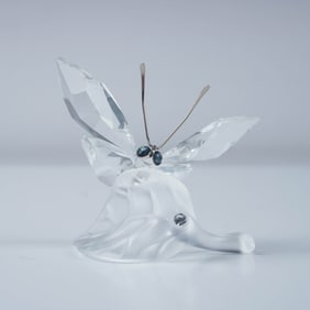 Swarovski Crystal Figurine, Butterfly on Leaf with Box