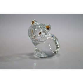Baccarat Crystal Tiger Figurine, Gold Accents
