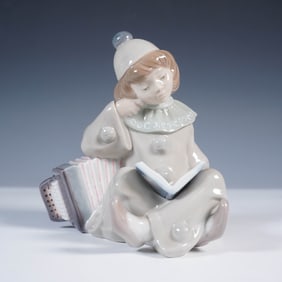 Clown Reading with Accordion - Lladro Porcelain Figurine