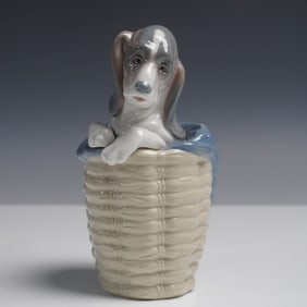Dog in Basket 1001128 - Lladro Porcelain Figurine