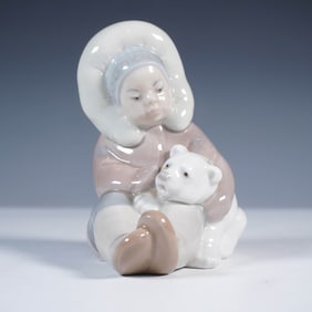 Inuit Child with Polar Bear Cub - Lladro Porcelain Figurine