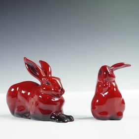 2pc Royal Doulton Flambe Rabbit Figurines