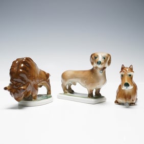 3pc Zsolnay Hungary Bison and Dog Porcelain Figurines