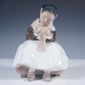 Royal Copenhagen Porcelain Figurine, Amager Girl Knitting
