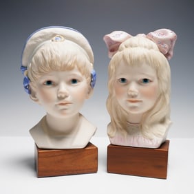 2pc Cybis Porcelain Child Busts, Edward and Victoria