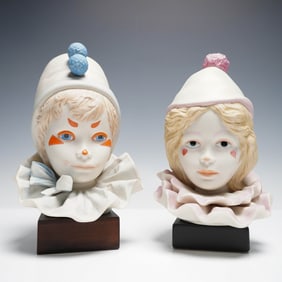 2pc Cybis Porcelain Clown Busts, Funny Face and Valentine