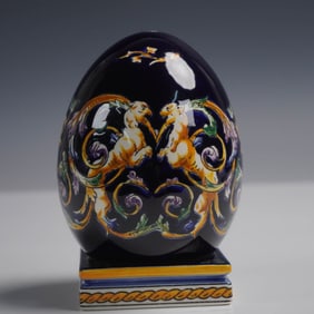 Gien France Faience Egg with Base, Renaissance Style
