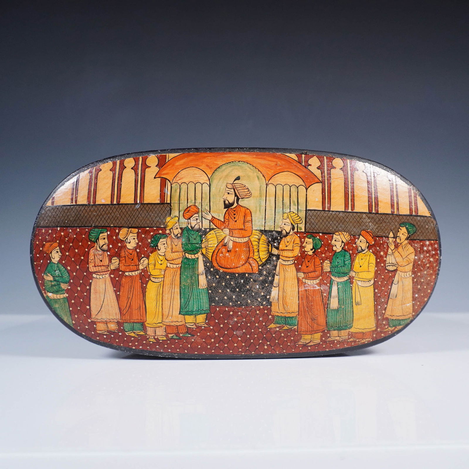 Hand Painted Indian Lacquerware Box, Court Scene (1 of 4)