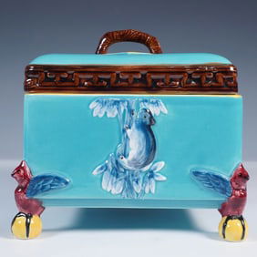 Mottahedeh Lidded Ceramic Box with Bird and Animal Relief