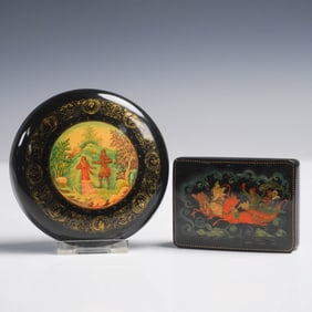 2pc Russian Lacquer Boxes, Hand Painted Made in USSR