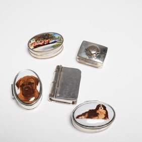 5pc Sterling Silver Pill Boxes with Painted Tile Lids
