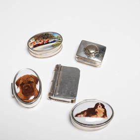 5pc Sterling Silver Pill Boxes with Painted Tile Lids (1 of 7)