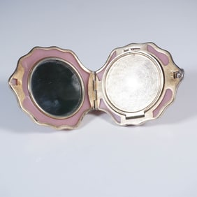 Vintage Guilloche Enamel Shell Compact with Mirror