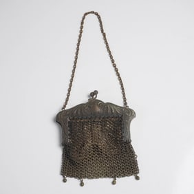 German Silver Chainmail Coin Purse, Art Nouveau Style