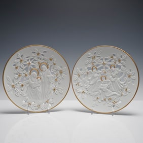 2pc Lenox Porcelain Christmas Plates, The Holy Family & Heralding Angels