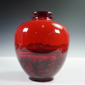 Royal Doulton Flambe Vase, Cottage Landscape Scene