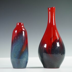2pc Royal Doulton Flambe Veined Vases
