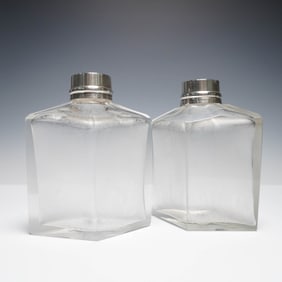 2pc English Sterling Silver and Cut Glass Bottles, Birmingham
