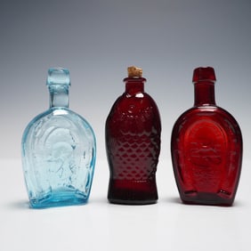 3pc Miniature Glass Bottles, Horse and Fish Motifs