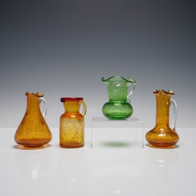4pc Crackle Glass Mini Pitchers and Vases